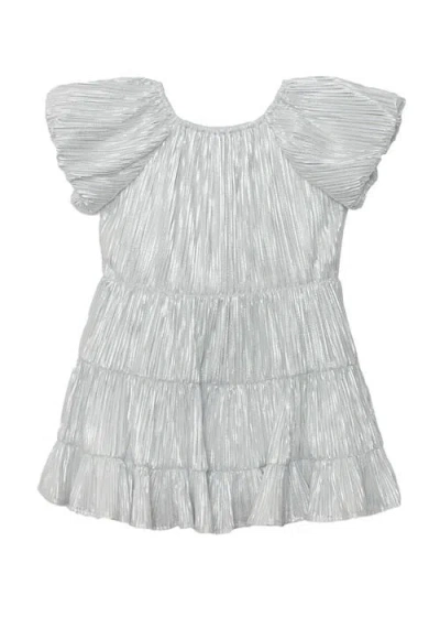 Isobella & Chloe Isobella And Chloe Sparkle And Spin Silver Tiered Dress For Girls With Puff Sleeves In Gray
