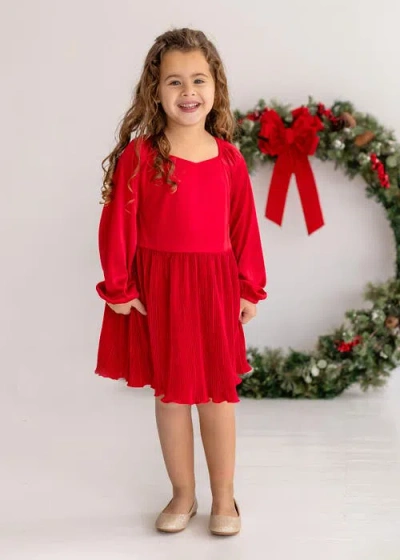 Isobella & Chloe Isobella And Chloe Girls' Merry 'n Bright Red Velvet Long-sleeve Holiday Dress. In Red