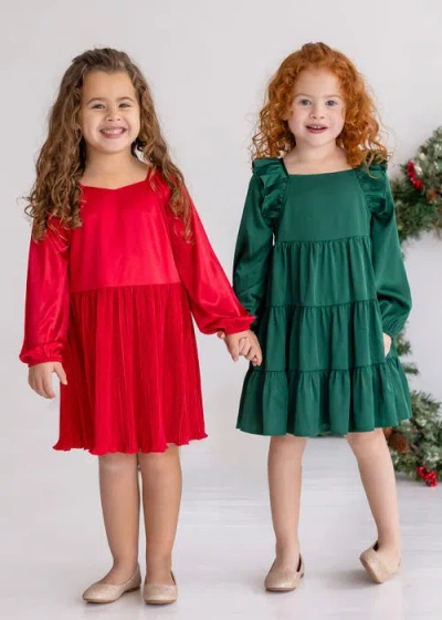 Isobella & Chloe Isobella And Chloe Girls' Merry 'n Bright Red Velvet Long-sleeve Holiday Dress. In Red