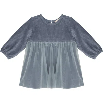 Mabel + Honey Mabel And Honey Skylar Slate Blue Corduroy Bodice And Tulle Skirt Dress For Toddler Gi In Gray