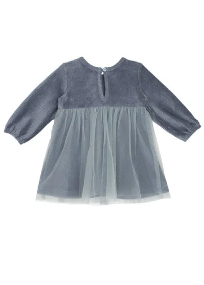 Mabel + Honey Mabel And Honey Skylar Slate Blue Corduroy Bodice And Tulle Skirt Dress For Toddler Gi In Gray