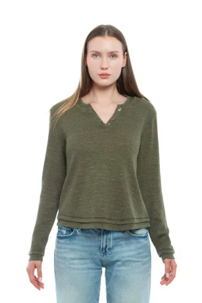 Wilt Clothing Long Sleeve Henley Mock Double Layer Tee In Green