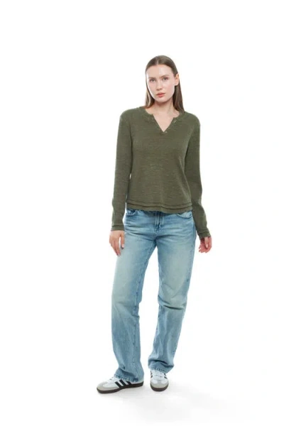 Wilt Clothing Long Sleeve Henley Mock Double Layer Tee In Green