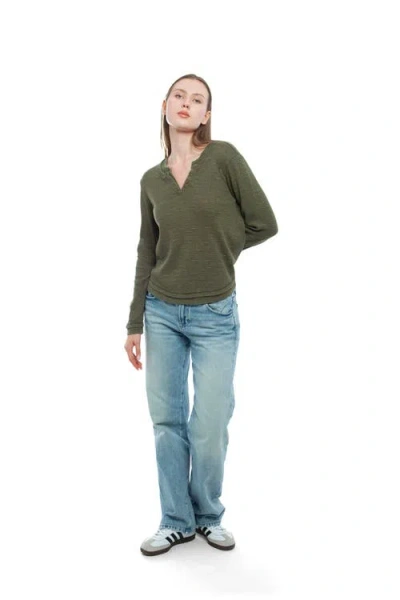 Wilt Clothing Long Sleeve Henley Mock Double Layer Tee In Neutral