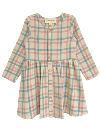 Mabel + Honey Mabel And Honey Phoebe Toddler Long-sleeve Plaid Dress With Wood-style Buttons, Pink. In Neutral