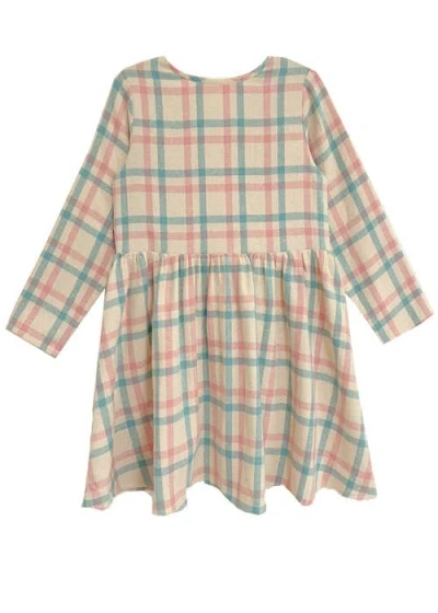 Mabel + Honey Mabel And Honey Phoebe Toddler Long-sleeve Plaid Dress With Wood-style Buttons, Pink. In Neutral
