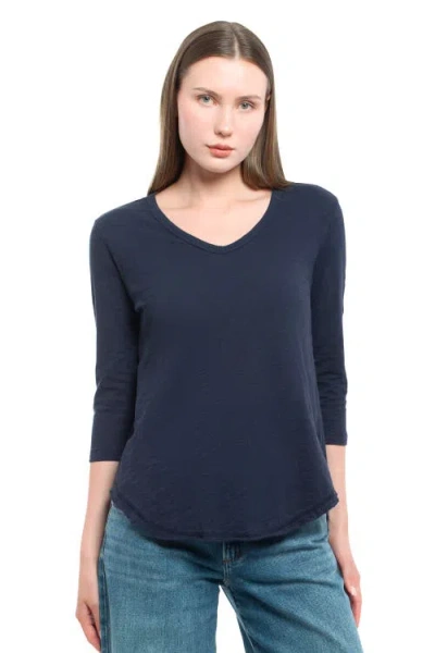 Wilt Clothing 3/4 Sleeve Raw Hem Shirttail Tee In Blue