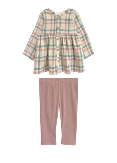 Mabel + Honey Mabel And Honey Phoebe Toddler Two-piece Plaid Top And Pink Leggings Set. In Multi