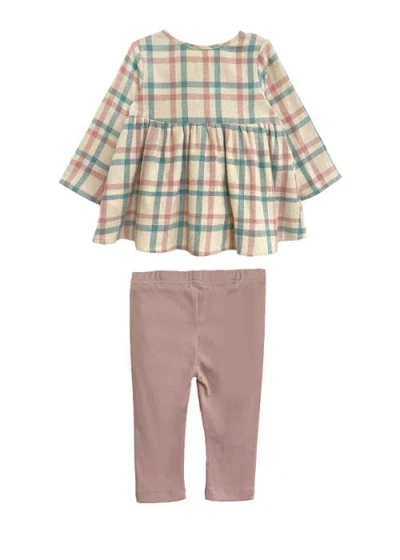 Mabel + Honey Mabel And Honey Phoebe Toddler Two-piece Plaid Top And Pink Leggings Set. In Multi