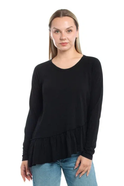 Wilt Clothing Raglan Long Sleeve Asymmetric Peplum Hem Tee In Black
