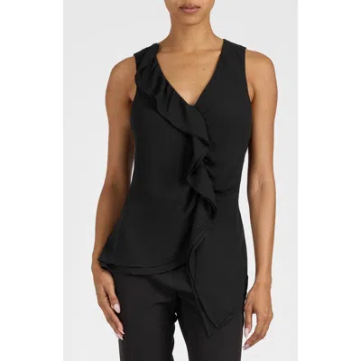 Santorelli Tyra Sleeveless Top With Asymmetric Ruffles In Black
