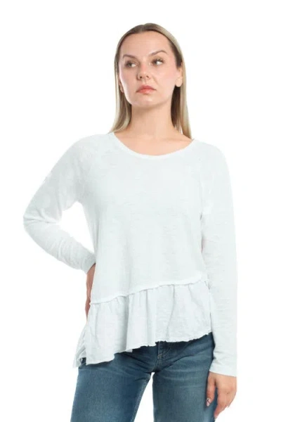 Wilt Clothing Raglan Long Sleeve Asymmetric Peplum Hem Tee In White