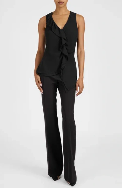 Santorelli Tyra Sleeveless Top With Asymmetric Ruffles In Black