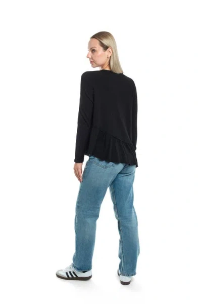 Wilt Clothing Raglan Long Sleeve Asymmetric Peplum Hem Tee In Black
