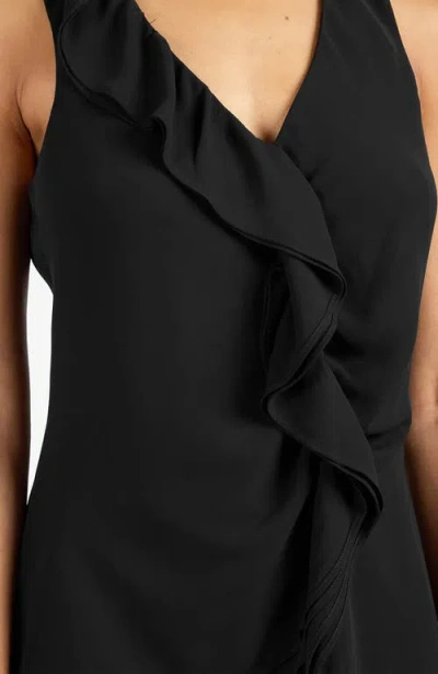 Santorelli Tyra Sleeveless Top With Asymmetric Ruffles In Black