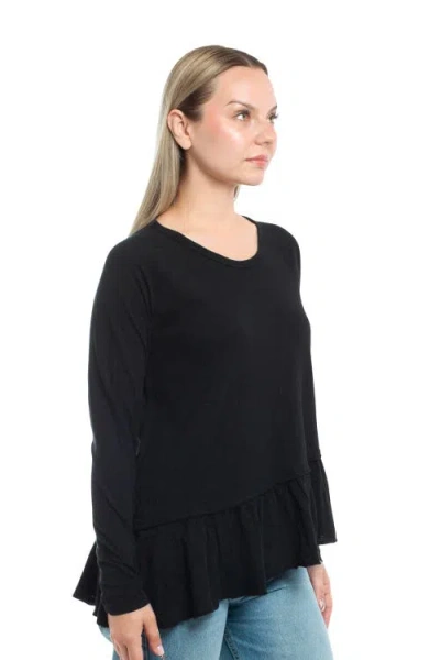 Wilt Clothing Raglan Long Sleeve Asymmetric Peplum Hem Tee In Black