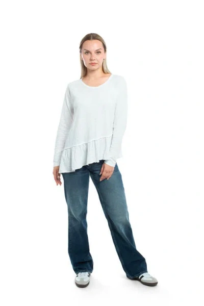 Wilt Clothing Raglan Long Sleeve Asymmetric Peplum Hem Tee In White