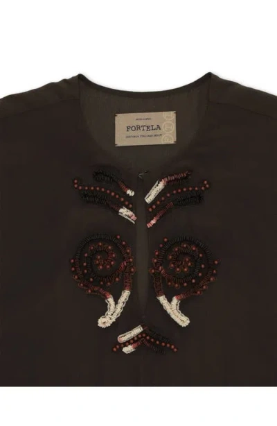 Fortela Allegral Embroidered Silk Crepe Dress In Brown