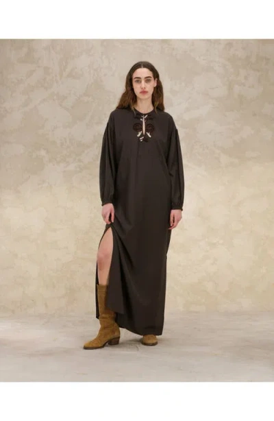 Fortela Allegral Embroidered Silk Crepe Dress In Brown
