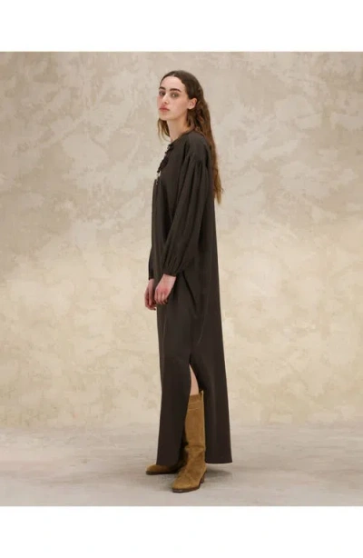 Fortela Allegral Embroidered Silk Crepe Dress In Brown