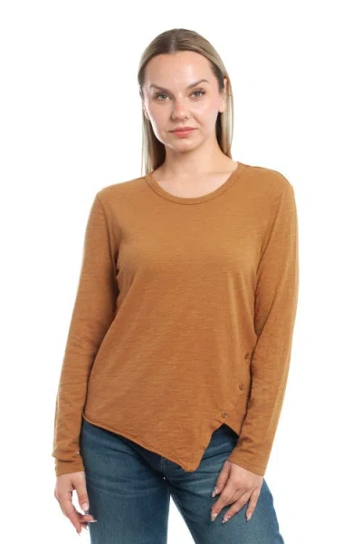 Wilt Clothing Long Sleeve Henley Mock Double Layer Tee In Brown
