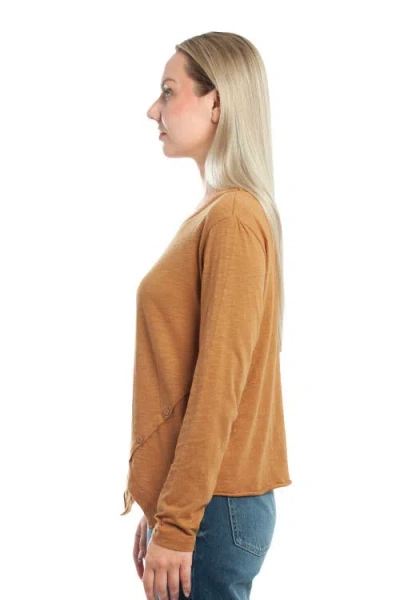 Wilt Clothing Long Sleeve Henley Mock Double Layer Tee In Brown