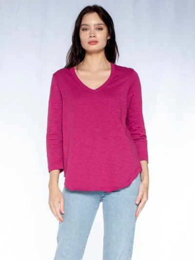 Wilt Clothing 3/4 Sleeve V-neck Shirttail Tee With Raw Hem Top In Pink