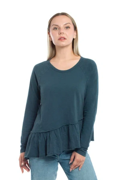 Wilt Clothing Raglan Long Sleeve Asymmetric Peplum Hem Tee In Blue