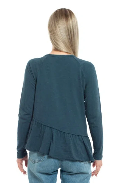 Wilt Clothing Raglan Long Sleeve Asymmetric Peplum Hem Tee In Blue