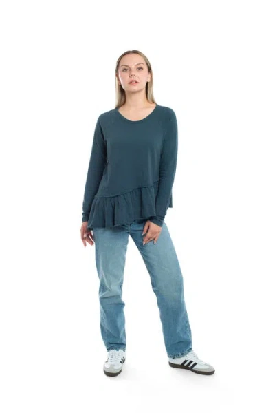Wilt Clothing Raglan Long Sleeve Asymmetric Peplum Hem Tee In Blue
