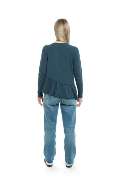 Wilt Clothing Raglan Long Sleeve Asymmetric Peplum Hem Tee In Blue