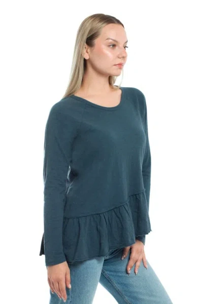 Wilt Clothing Raglan Long Sleeve Asymmetric Peplum Hem Tee In Blue