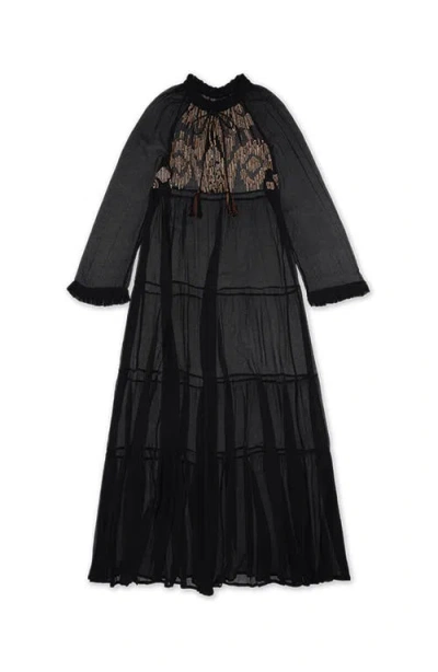 Fortela Arsia Embroidered Silk Chiffon Kaftan Dress In Black