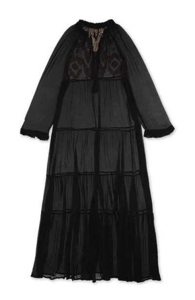 Fortela Arsia Embroidered Silk Chiffon Kaftan Dress In Black
