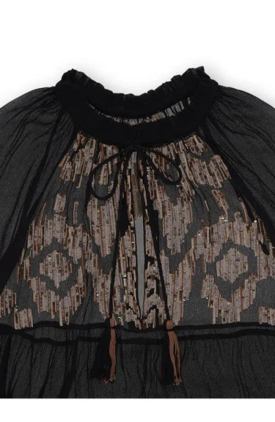 Fortela Arsia Embroidered Silk Chiffon Kaftan Dress In Black