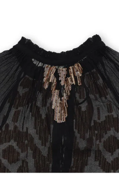 Fortela Arsia Embroidered Silk Chiffon Kaftan Dress In Black