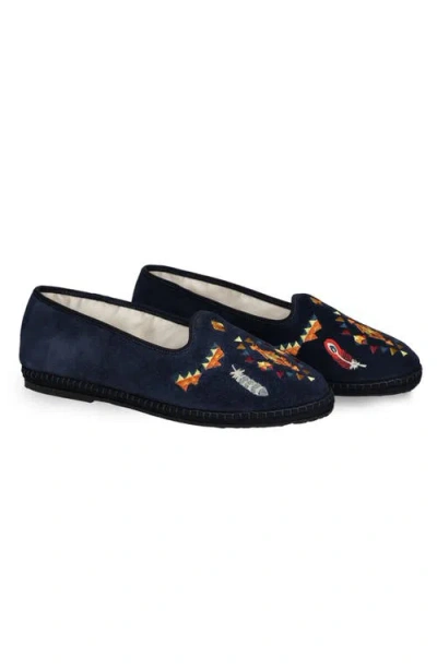 Fortela Frutate Friulane Suede Leather Embroidery In Blue