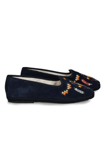 Fortela Frutate Friulane Suede Leather Embroidery In Blue