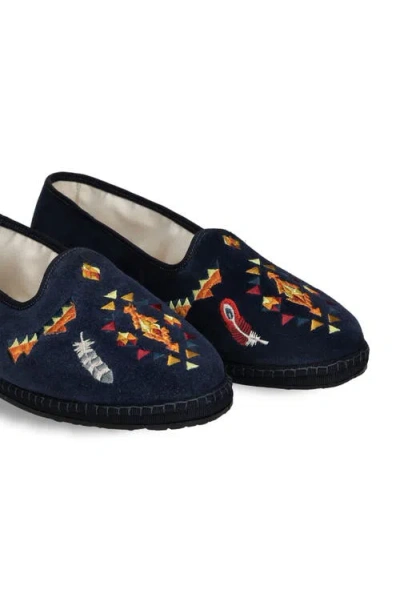 Fortela Frutate Friulane Suede Leather Embroidery In Blue