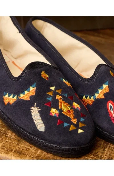 Fortela Frutate Friulane Suede Leather Embroidery In Blue