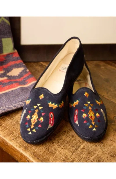 Fortela Frutate Friulane Suede Leather Embroidery In Blue