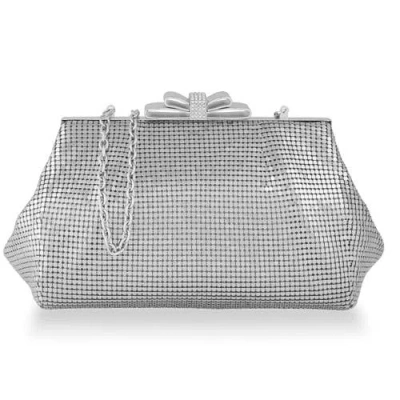 Whiting & Davis Blake Bow Clutch In Silver
