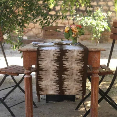 Ichcha Neutral Block Print Table Runner In Black