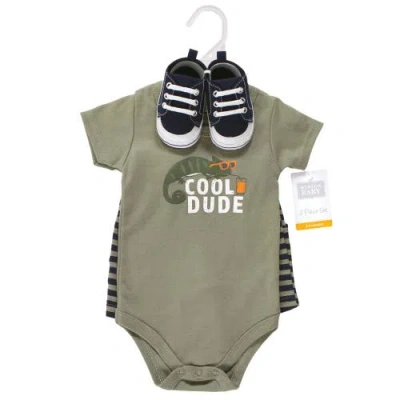 Hudson Baby Cotton Bodysuit, Shorts And Shoe Set In Green