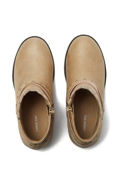 Lands' End Girls Shimmer Zip Up Western Booties In Brown