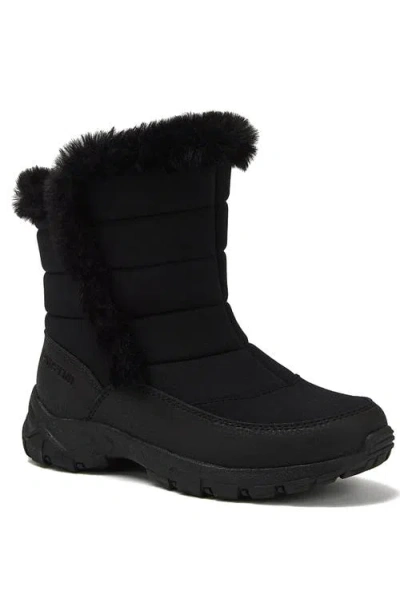 Lands' End Kids Expedition Faux Fur Waterproof Puffer Snow Boots In Black