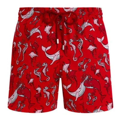 Vilebrequin Whimsical Whales Printed 5.5 Swim Trunks In Red