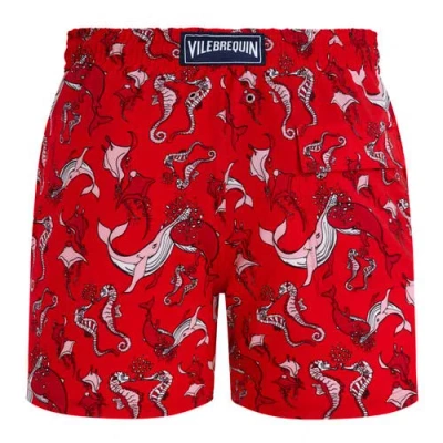 Vilebrequin Whimsical Whales Printed 5.5 Swim Trunks In Red