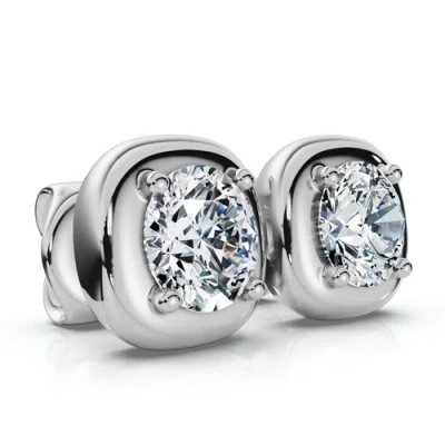 Bliss Diamond 3ct Cori Diamond Cushion Button Studs 14k Gold Earrings Lab Grown Fg/vs In Silver
