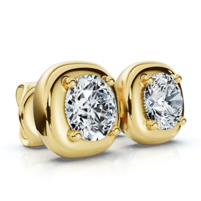 Bliss Diamond 3ct Cori Diamond Cushion Button Studs 14k Gold Earrings Lab Grown Fg/vs In Gold